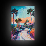 Palm Sunset, Coastal Cowgirl Wall Art, Southwest Wall Art, Surf Wall Art, Pink Orange Wall Art, Canvas Print, Extra Wide Art