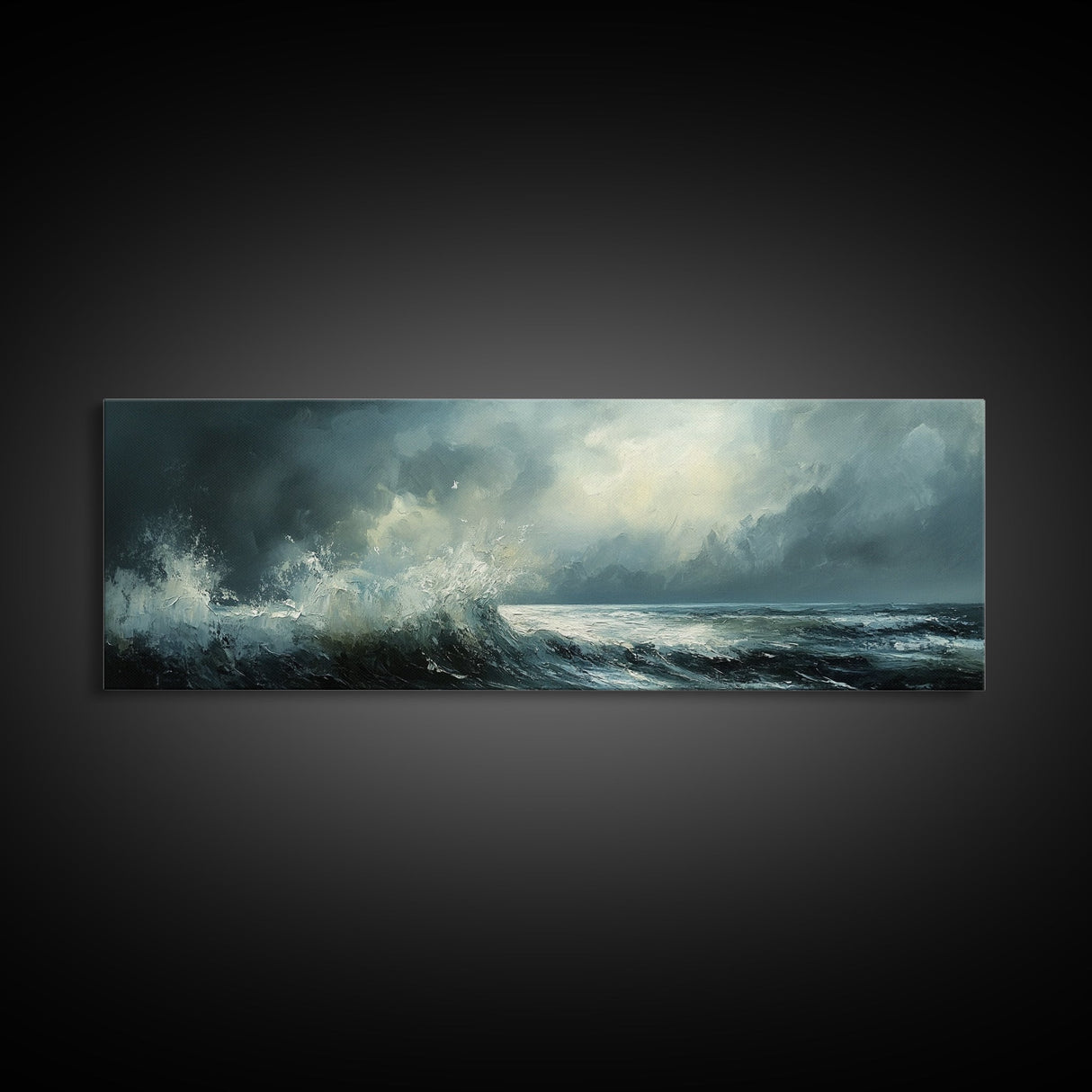 Stormy Ocean Waves Framed Canvas Print Dark Seascape Art, Moody Coastal Decor, Large Nautical Painting, Office or Living Room Art