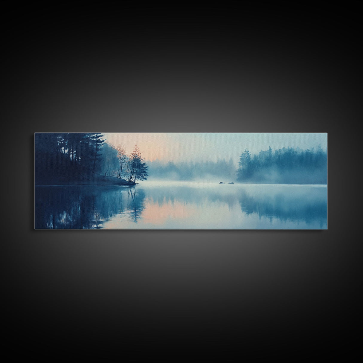 Misty Lake Reflections Canvas Print Tranquil Water Scene, Minimalist Nature Painting, Living Room Art, Serene Wall Decor, Gift Idea