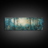 Enchanted Forest Glow Canvas Print Moody Woodland Art, Blue Green Nature Painting, Dreamy Landscape Decor, Large Living Room Artwork