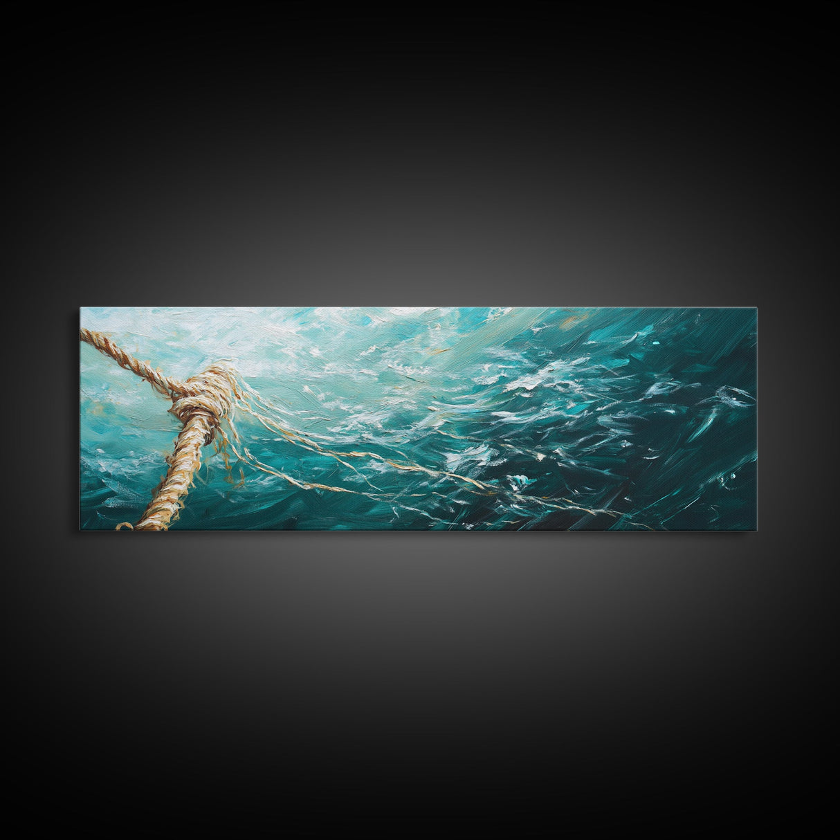 Ocean Rope Waves Canvas Print Nautical Wall Art Beach House Decor Coastal Blue Artwork Framed Seascape Living Room Wall Art