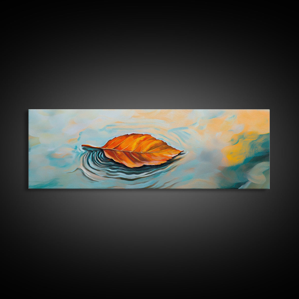 Autumn Leaf Water Ripples Canvas Print Fall Wall Art Nature Inspired Artwork Boho Home Decor Framed Minimalist Modern Print