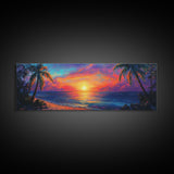 Tropical Sunset Paradise Framed Canvas Print Vibrant Beach Wall Art Palm Tree Coastal Decor Living Room Bedroom Gift Idea