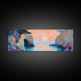 Romantic Sunset Bay Framed Canvas Print Coastal Landscape Wall Art Pastel Tones Boho Home Decor Bedroom Living Room Gift