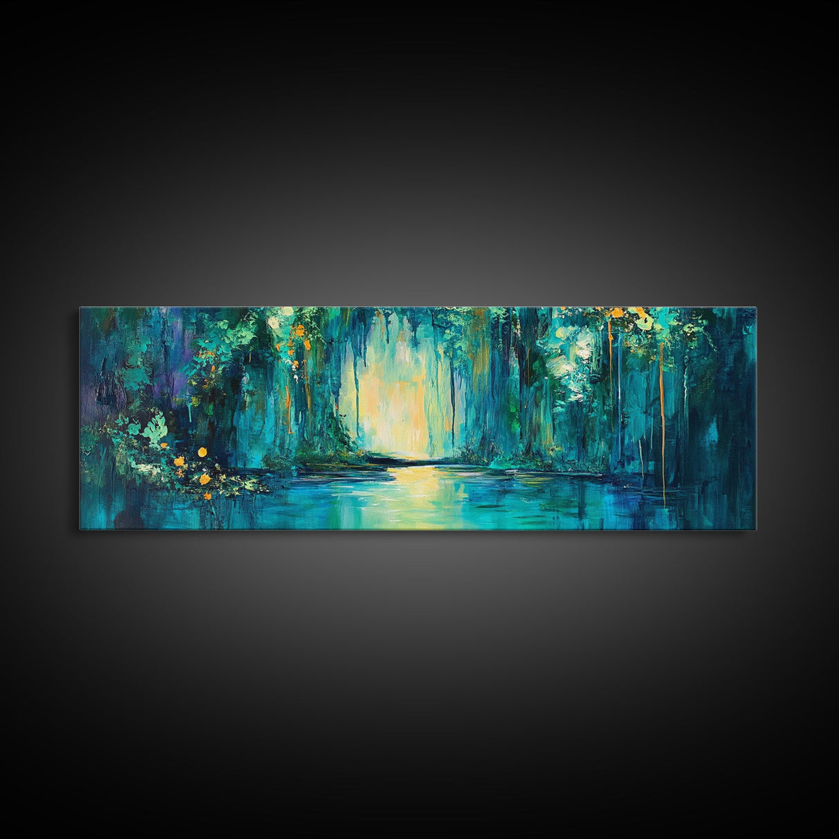Magical Forest Lake Framed Canvas Print Fantasy Nature Wall Art Mystical Greenery Home Decor Living Room Office Gift