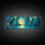 Magical Forest Lake Framed Canvas Print Fantasy Nature Wall Art Mystical Greenery Home Decor Living Room Office Gift