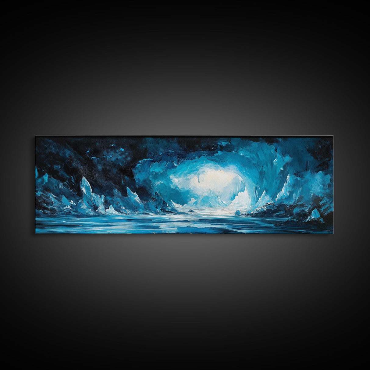 Frozen Ice Cave Landscape Canvas Print, Dark Blue Winter Wall Art, Arctic Home Decor, Modern Cool Tone Art, Office Artwork