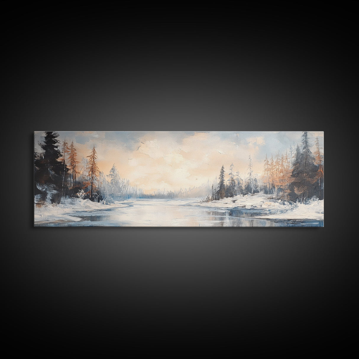 Serene Winter Forest Framed Canvas Print, Snowy Landscape Painting, Cozy Christmas Wall Art, Neutral Rustic Home Decor, Lodge Art
