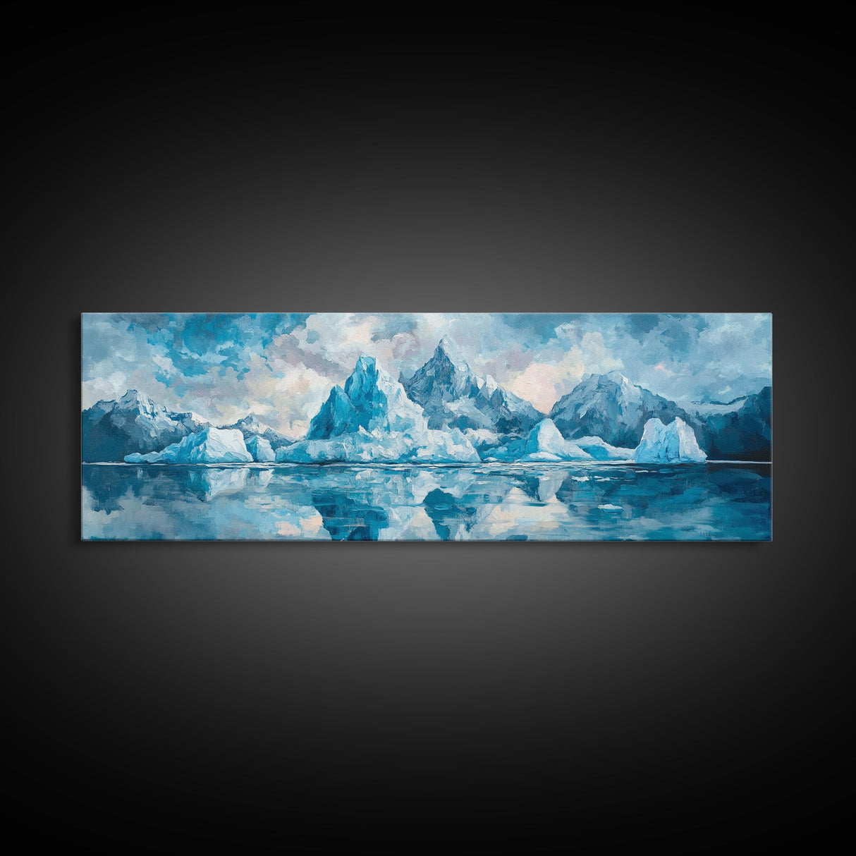 Iceberg Mountain Reflection Canvas Print, Arctic Nature Wall Art, Cool Blue Home Decor, Large Landscape Painting, Modern Office Art