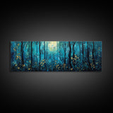 Moonlit Forest Wall Art, Mystical Woodland Painting, Dark Blue Nature Art, Enchanted Trees, Cozy Cabin Decor, Bedroom Wall Art