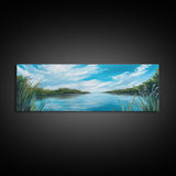 Tranquil River Landscape Art, Serene Water Painting, Nature Wall Decor, Blue Green Home Decor, Modern Office Wall Art