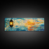 Lantern Glow Sunset Art, Warm Ambient Painting, Nautical Coastal Decor, Rustic Boho Home Wall Art, Relaxing Living Room Art