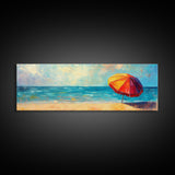 Vibrant Beach Umbrella Painting, Colorful Coastal Ocean Art, Bold Summer Seascape Decor, Bright Living Room, Canvas Print