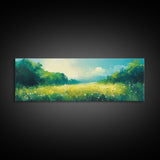 Serene Meadow Landscape Framed Canvas Print Nature Wall Art Impressionist Painting Summer Home Decor Bedroom or Office Wall Accent
