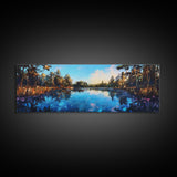 Tranquil Lake Reflection Framed Canvas Print - Nature Landscape Wall Art, Living Room Decor, Serene Water Painting, Cabin Wall Art