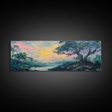 Sunset Over Rolling Hills Canvas Print - Impressionist Landscape Wall Art, Vibrant Sky Painting, Living Room Accent