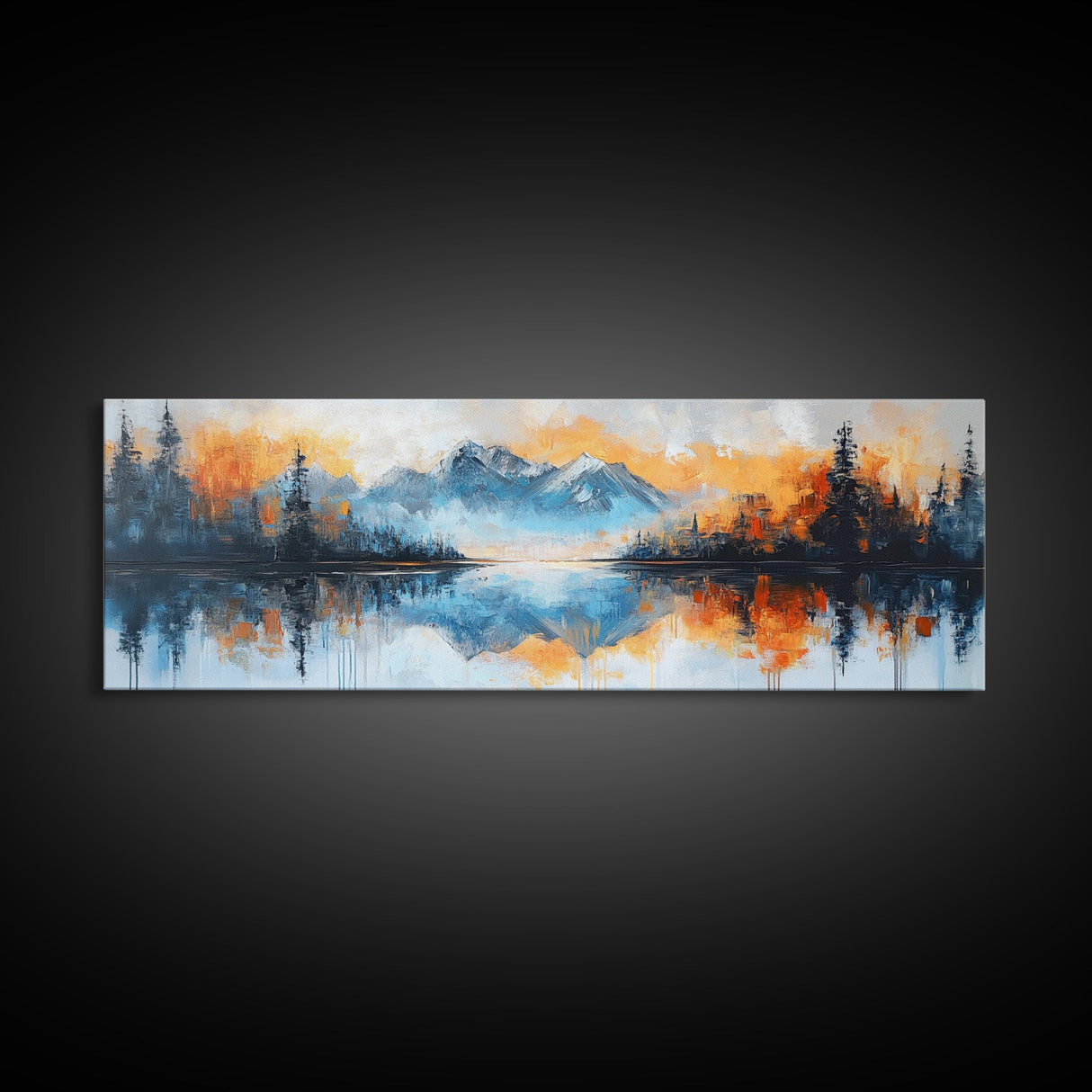 Reflective Lake Canvas Print Serene Mountain Art, Tranquil Water Painting, Fall Nature Wall Decor, Rustic Artwork, Large Wall Art