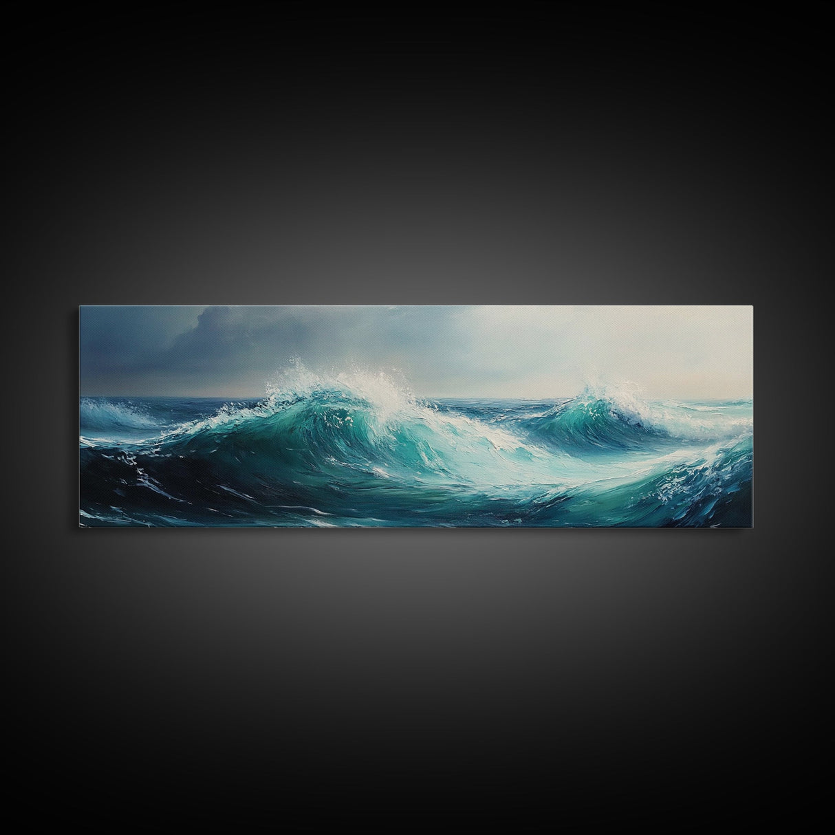 Stormy Sea Framed Canvas Print Dramatic Ocean Waves Painting, Moody Nautical Wall Art, Deep Blue Coastal Decor, Living Room Art