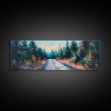 Enchanted Forest Road Canvas Print Moody Woodland Painting Autumn Trees Dark Nature Wall Art Warm Tones Bedroom Living Room Decor