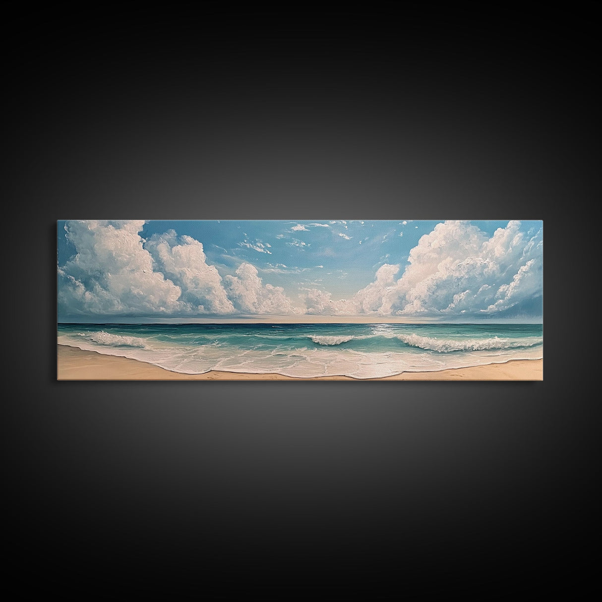 Ocean Wave Horizon Canvas Print Coastal Seascape Wall Art, Tranquil Beach Painting, Nautical Home Decor, Relaxing Living Room Artwork