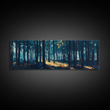 Enchanted Forest Art Framed Canvas Print - Dark Moody Woodland Painting, Nature Wall Art, Mystical Trees, Living Room Aesthetic