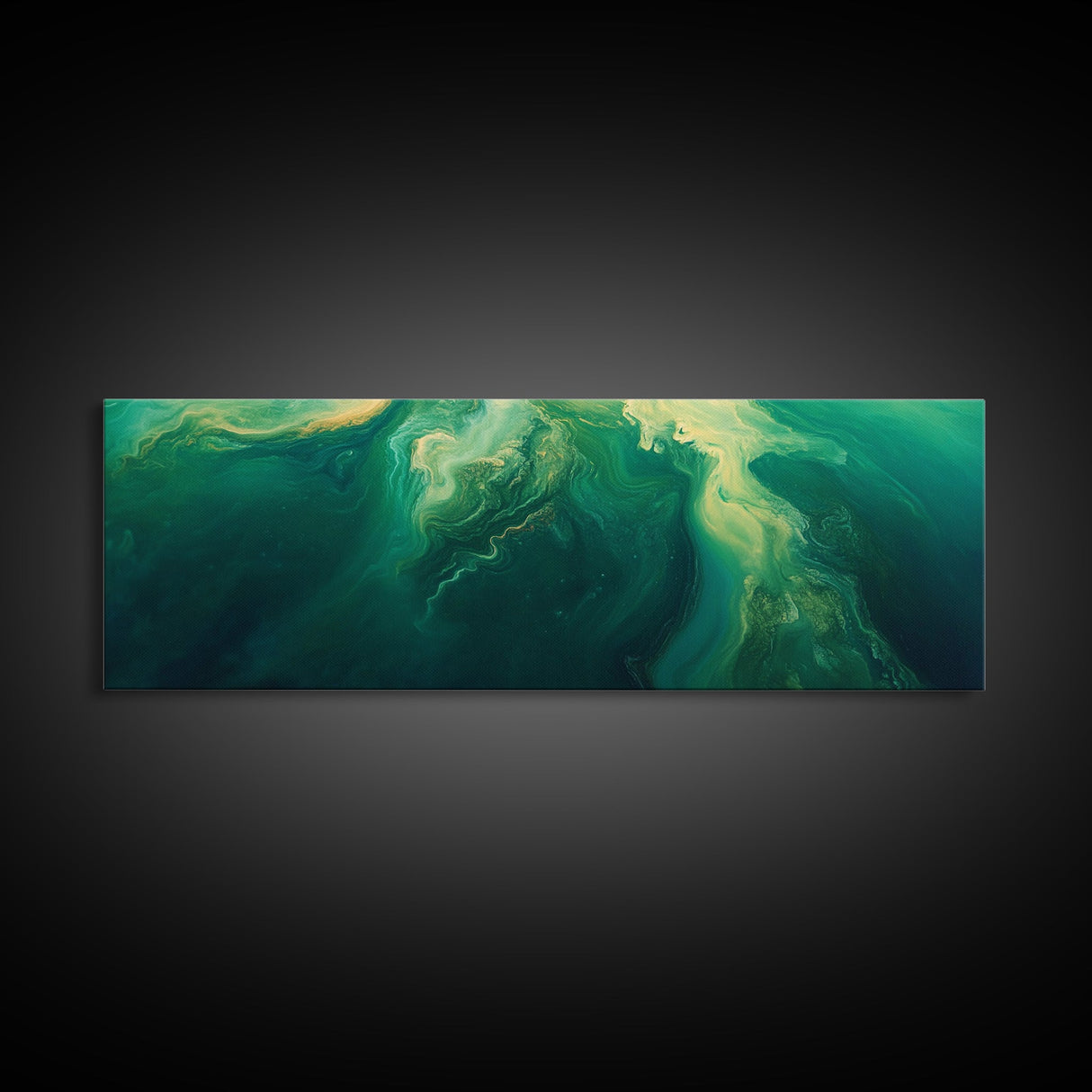 Green Abstract Swirl Framed Canvas Print - Modern Minimalist Wall Art, Deep Emerald Painting, Living Room Decor, Office Artwork