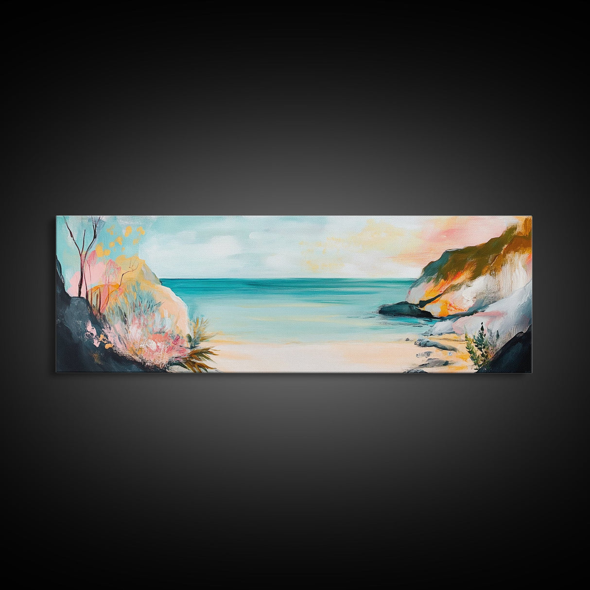Abstract Beach Painting Soft Pastel Coastal Art Minimalist Boho Seaside Wall Decor Tranquil Ocean Artwork Bedroom Office