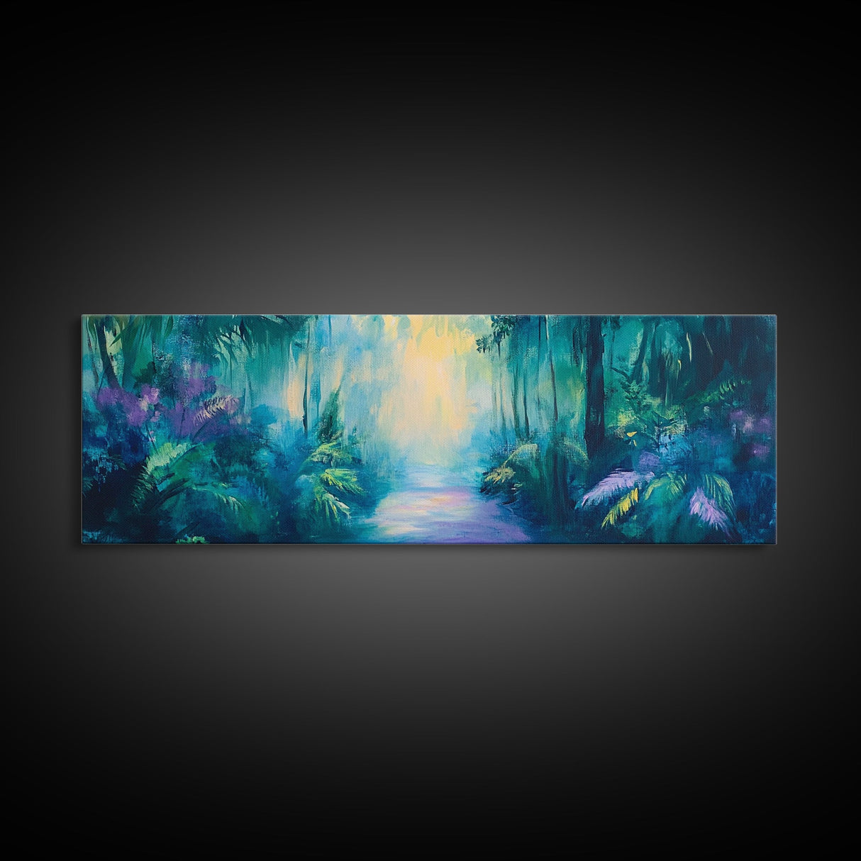 Lush Jungle Pathway Painting Tropical Rainforest Wall Art Greenery Nature Decor Vibrant Botanical Artwork Boho Living Room