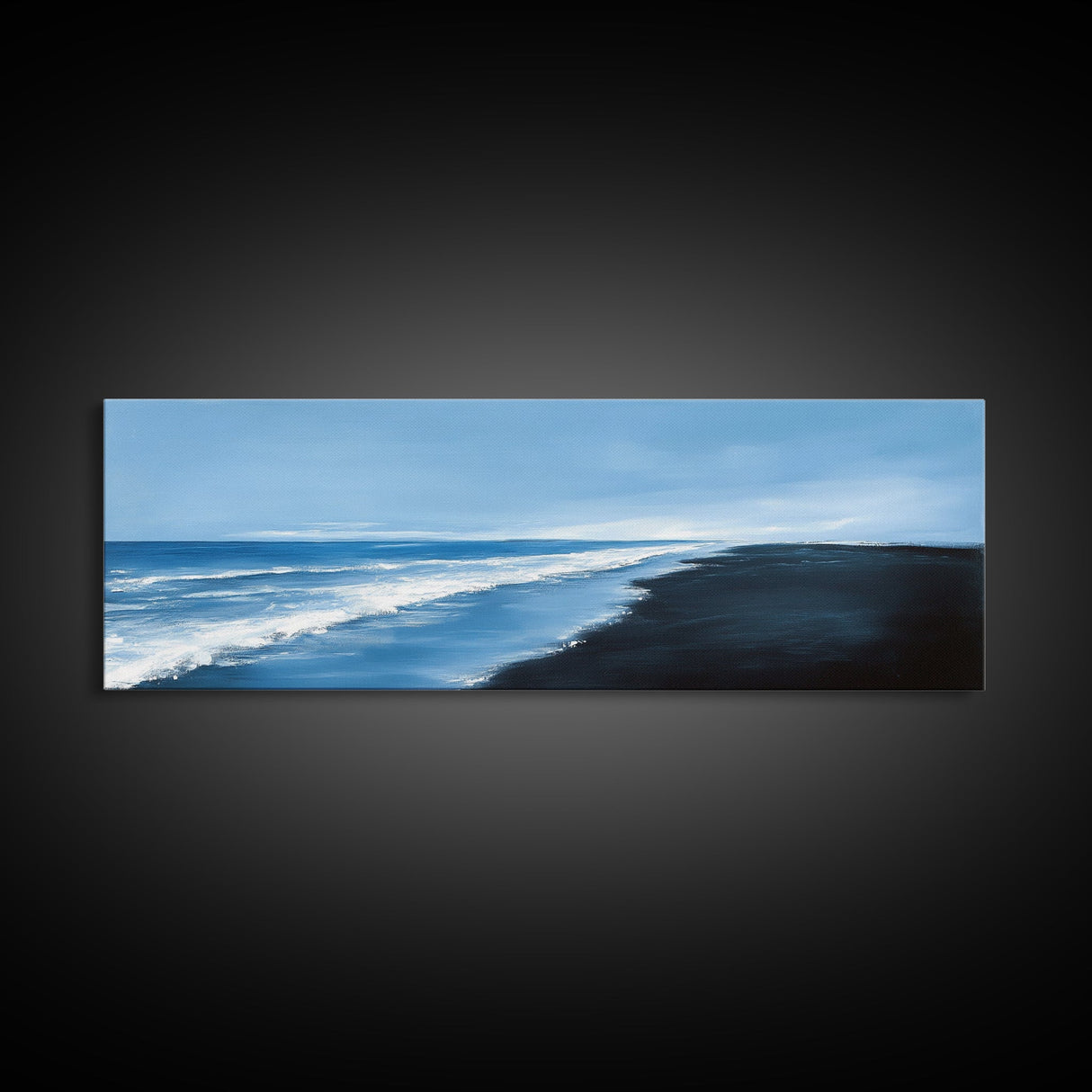 Stormy Sea Canvas Print Minimalist Ocean Painting Dark Coastal Art Black and White Beach House Decor Moody Living Room Wall Art