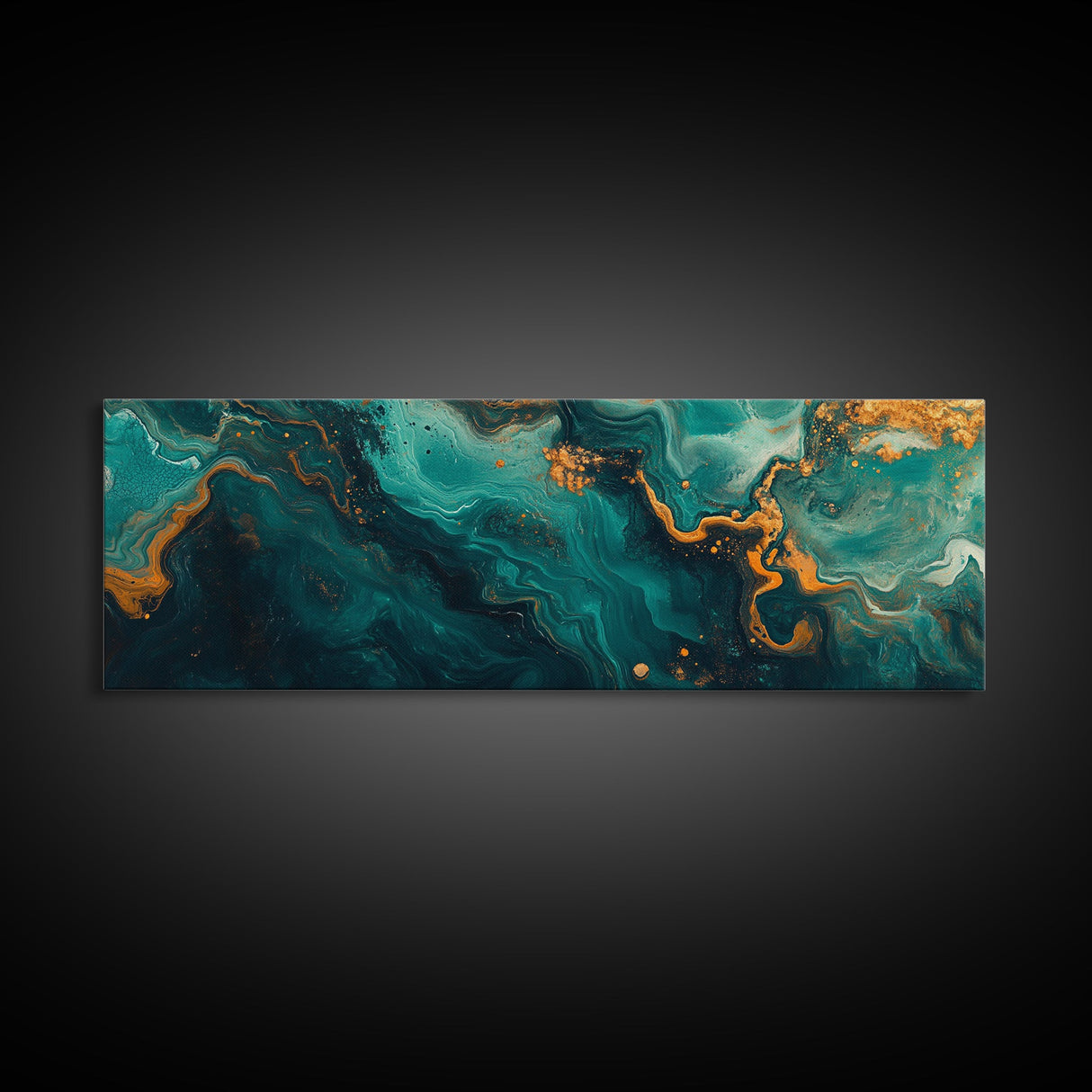 Abstract Fluid Painting Turquoise and Gold Swirl Wall Art Marble Aesthetic Artwork Luxury Modern Decor Dining Room