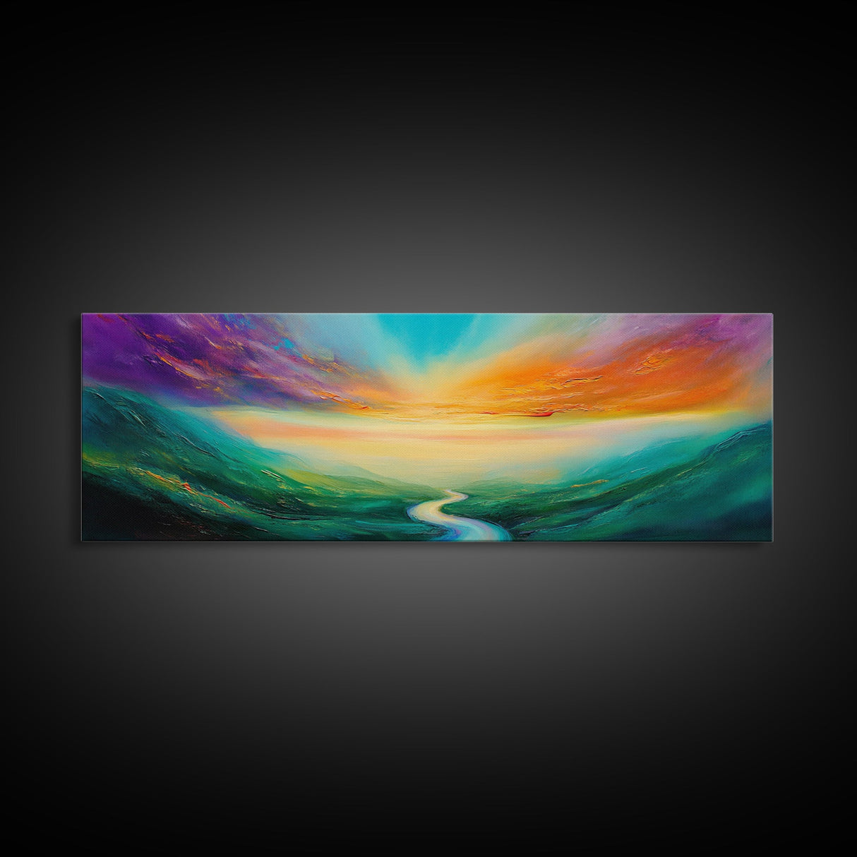 Vibrant Sky Journey Canvas Print, Colorful Sunrise Landscape, Abstract Nature Wall Art, Living Room Decor, Boho Dreamy Sunset Painting