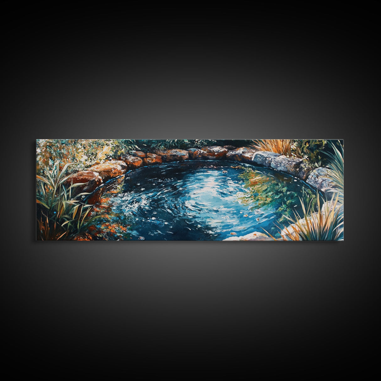 Tranquil Forest Pond Canvas Print, Rustic Nature Painting, Water Reflection Wall Art, Cabin Living Room Decor, Earthy Green Artwork