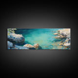 Turquoise Water Cove Framed Canvas Print Coastal Wall Art, Modern Beach Artwork, Ocean Decor, Minimalist Seascape Painting, Bedroom Art