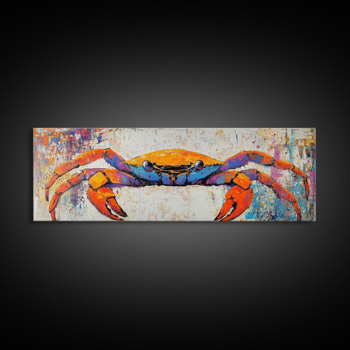 Colorful Coastal Crab Painting Framed Canvas Print, Beach House Wall Art, Nautical Kitchen Decor, Ocean Wildlife Art, Gift Idea