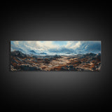 Moody Mountain Landscape Framed Canvas Print Dramatic Nature Art, Rustic Cabin Decor, Stormy Sky Painting, Wilderness Wall Art