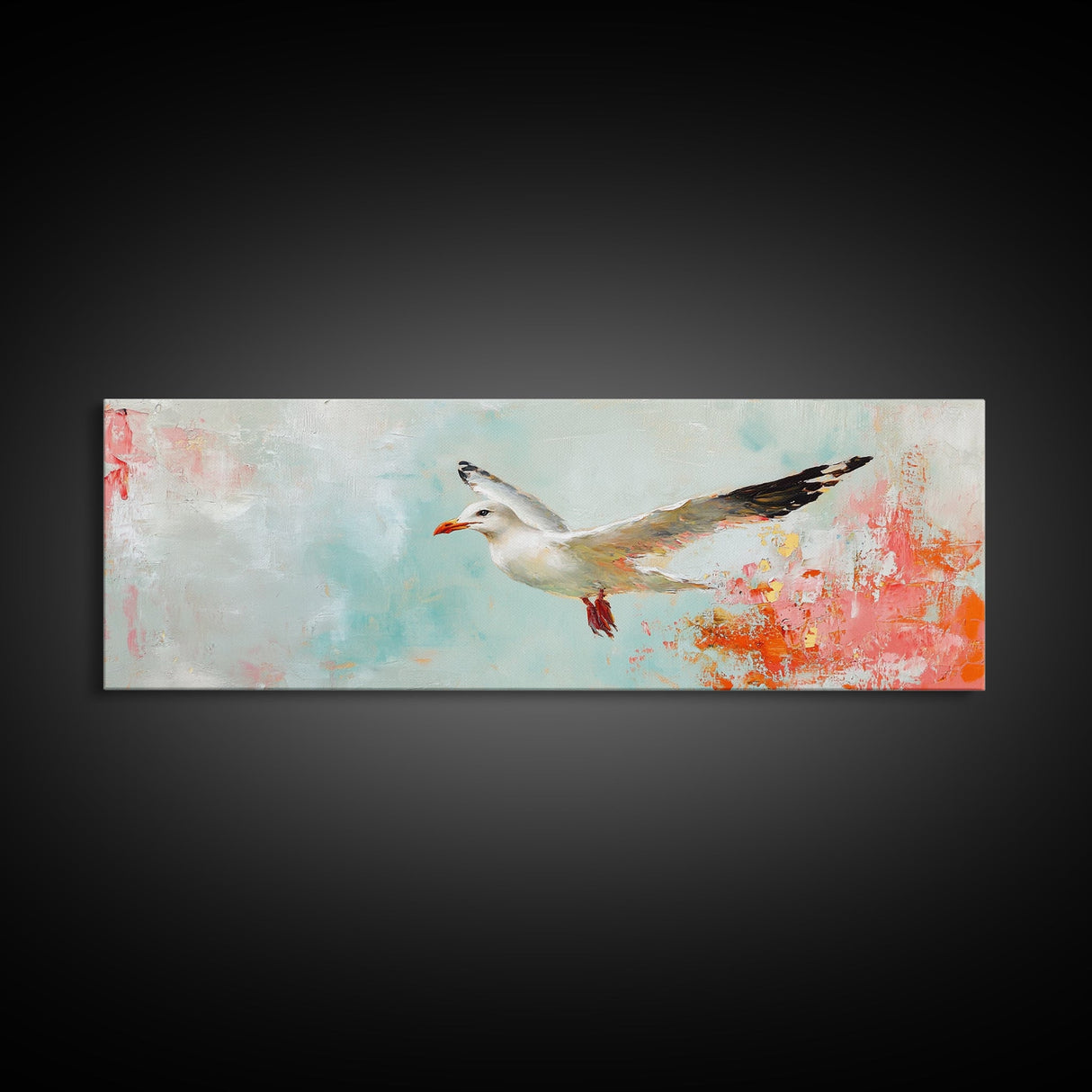 Seagull Flight Canvas Print Coastal Wall Art, Beach House Decor, Soaring Bird Painting, Ocean Lover Gift, Minimalist Art