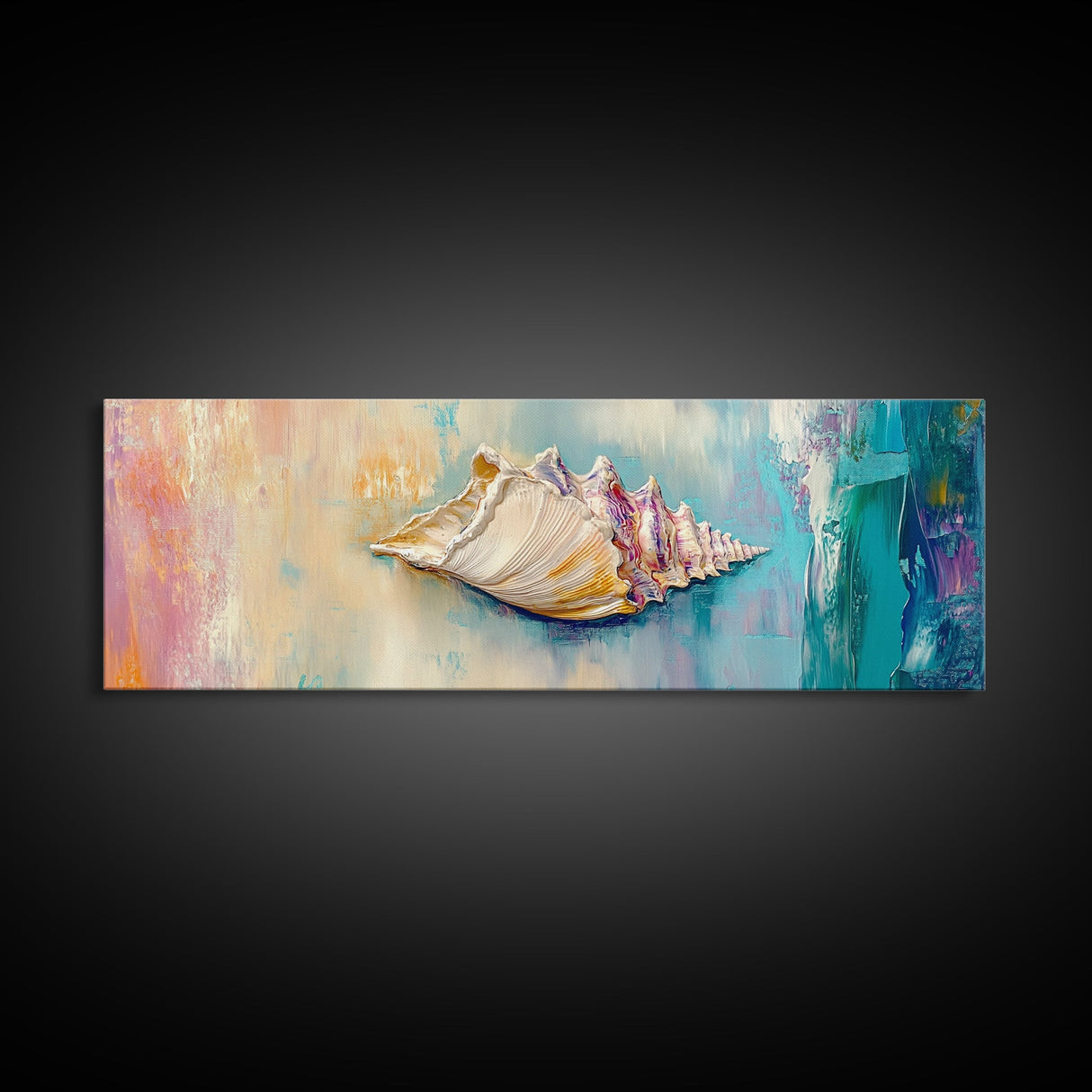 Textured Seashell Framed Canvas Print Beach House Decor, Coastal Wall Art, Pastel Ocean Painting, Nautical Theme, Home Decor