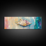 Textured Seashell Framed Canvas Print Beach House Decor, Coastal Wall Art, Pastel Ocean Painting, Nautical Theme, Home Decor