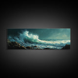Dark Ocean Wave Canvas Print Dramatic Seascape Art, Coastal Wall Art, Stormy Water Painting, Nautical Home Decor, Large Wall Art