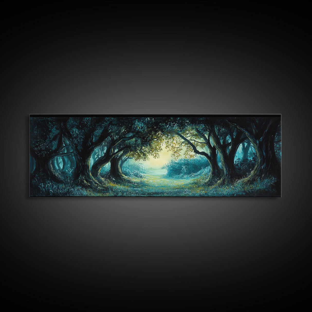 Enchanted Forest Framed Canvas Print Magical Woodland Scene, Nature Wall Art, Fantasy Art, Dark Green Landscape, Home Decor