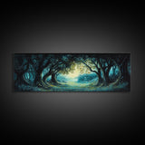 Enchanted Forest Framed Canvas Print Magical Woodland Scene, Nature Wall Art, Fantasy Art, Dark Green Landscape, Home Decor