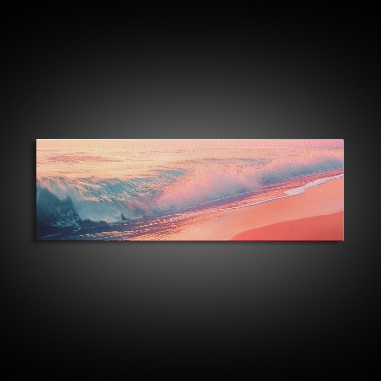 Pink Ocean Waves Canvas Print Coastal Wall Art, Beach Sunset Artwork, Modern Seascape Painting, Home Decor, Living Room Art