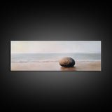 Tranquil Beach Rock Canvas Print Minimalist Wall Art Coastal Zen Painting Neutral Living Room Wall Art Serene Ocean Decor