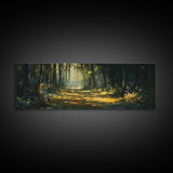 Forest Path, Sunlit Woodland Wall Art, Nature Escape Painting, Cabin Decor, Framed Canvas Print, Outdoor Lover Gift, Entryway Art