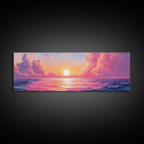 Pink Sunset, Romantic Ocean Painting, Vibrant Seascape Wall Art, Coastal Home Decor, Canvas Print, Dreamy Sky, Bedroom Artwork