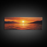 Golden Sunset, Serene Lake Painting, Tranquil Water Art, Nature Decor, Framed Canvas Print, Minimalist Style, Bedroom Artwork