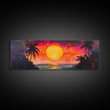 Island Sunset, Tropical Beach Painting, Palm Tree Silhouette, Paradise Art, Framed Canvas Print, Boho Style, Living Room Artwork