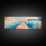 Wooden, Dock, Lake, Tranquility, Framed Canvas Print, Coastal Wall Art, Nature Painting, Bedroom Wall Art, Minimalist Art