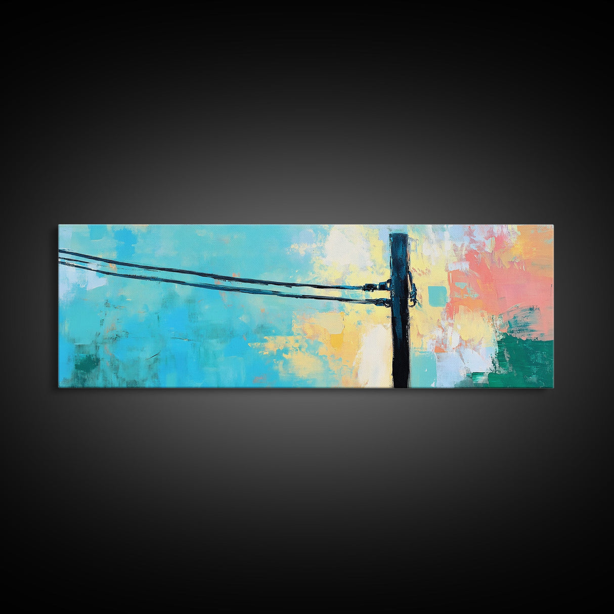 Powerline, Sky, Abstract, Pastel, Framed Canvas Print, Modern Wall Art, Minimalist Art, Living Room Decor, Urban Aesthetic