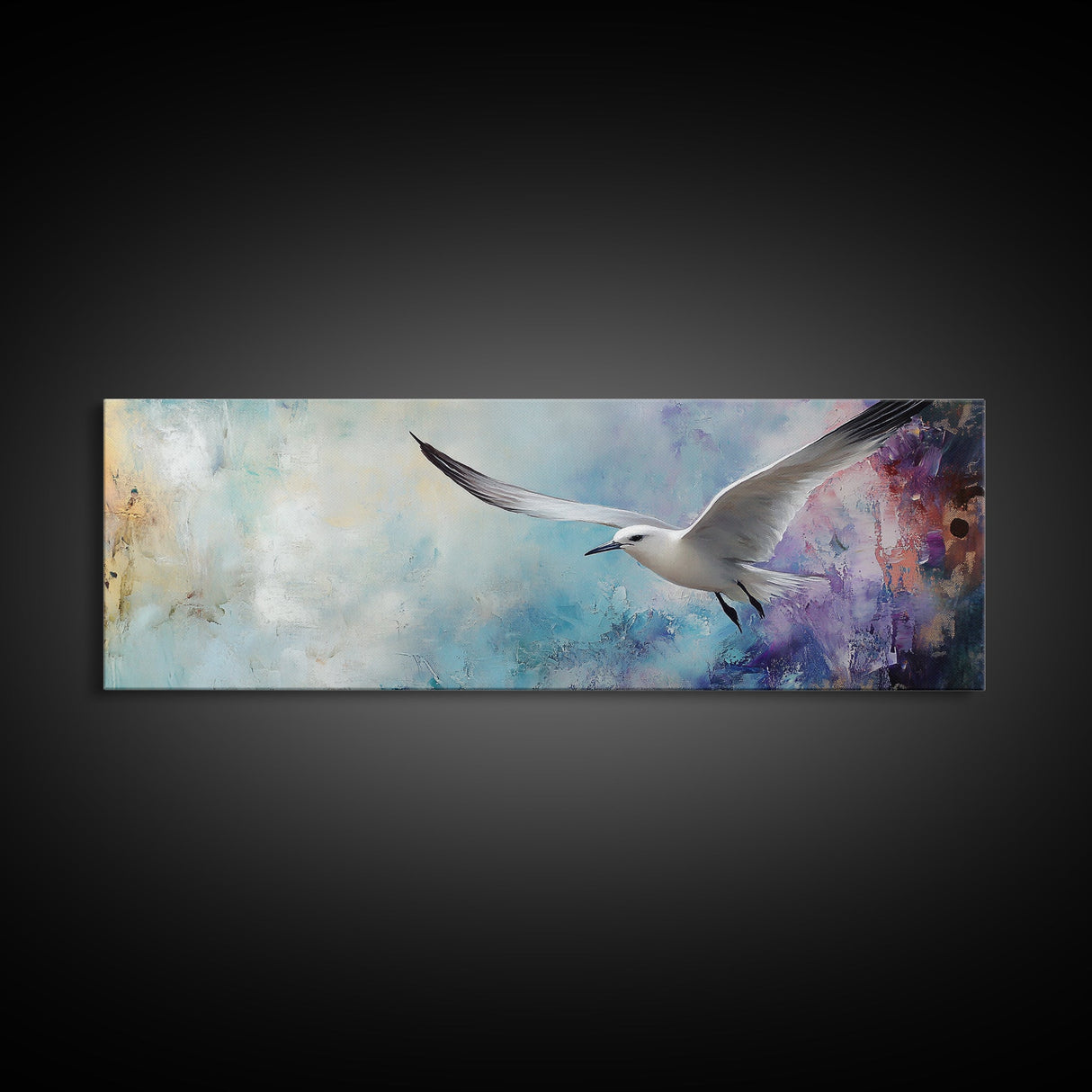 Seagull, Flight, Sky, Freedom, Canvas Print, Coastal Bird Art, Minimalist Nature Painting, Serene Wall Art, Neutral Home Decor